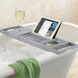 Expandable Bamboo Bath tub Caddy Gray